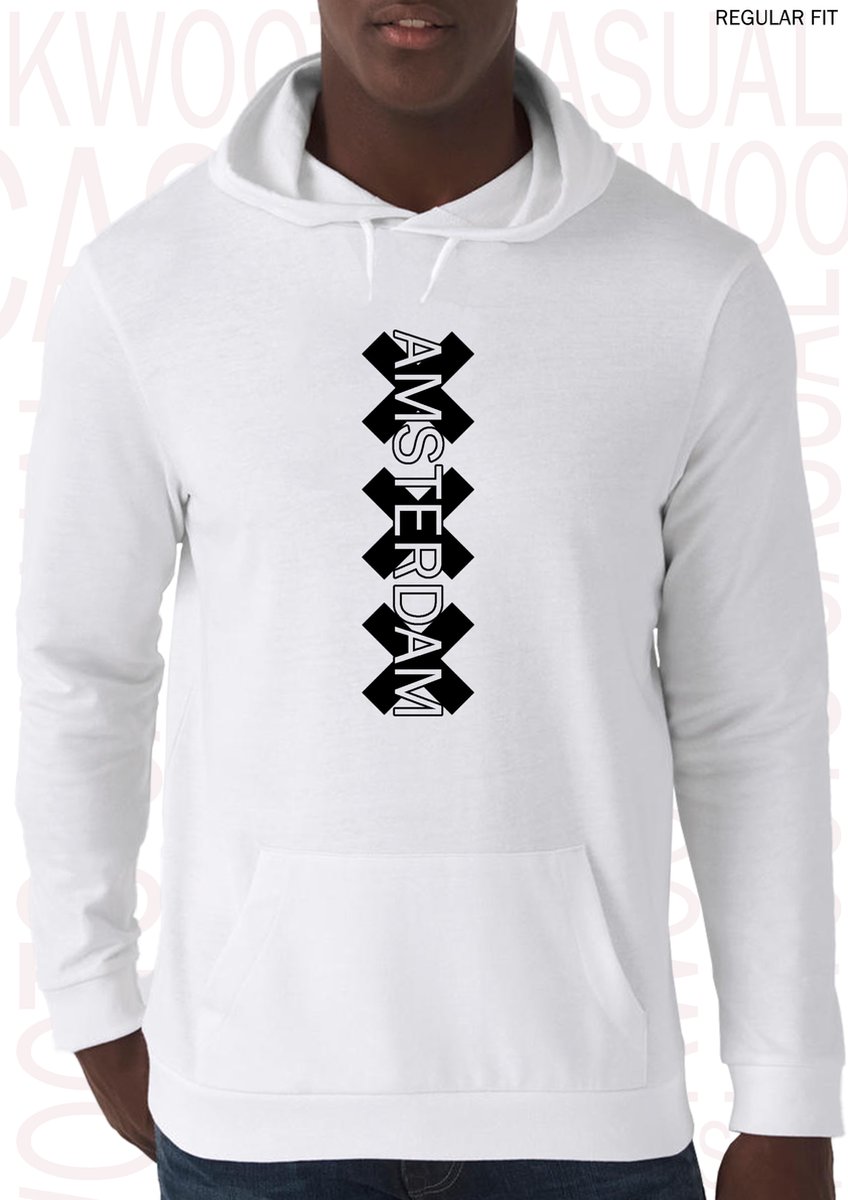 AMSTERDAM heren hoodie - Wit - Maat S - Lange mouwen - Regular Fit - Met capuchon en steekzakken - Leuke hoodies | truien | sweaters - Kwoots - Hoofdstad Nederland - Andreas kruizen